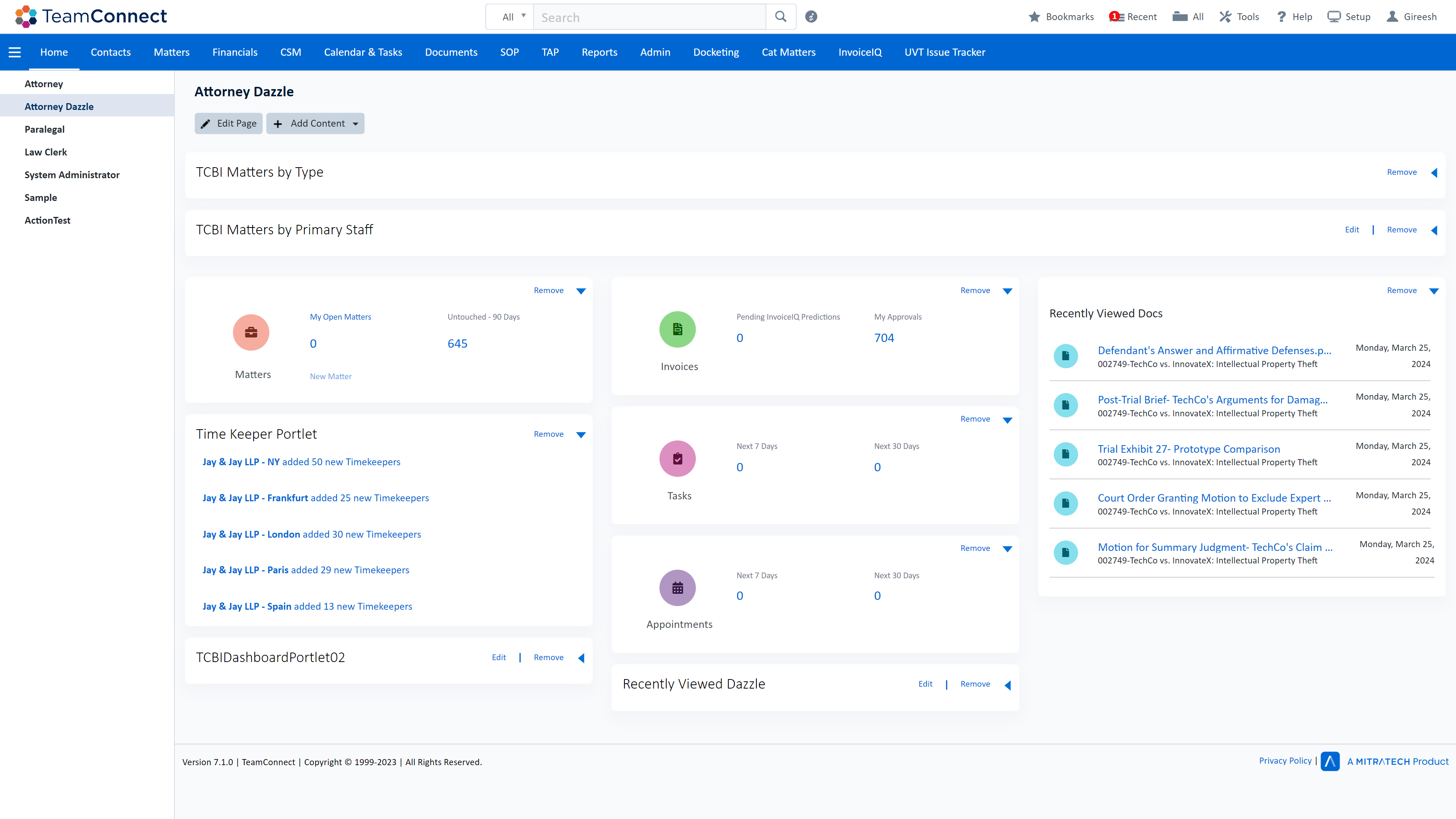 screenshot of Mitratech TeamConnect